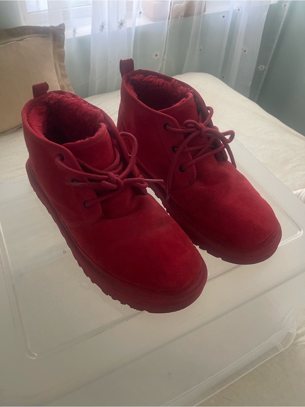 UGG Kids Red Suede Lace-Up Ankle Boots
